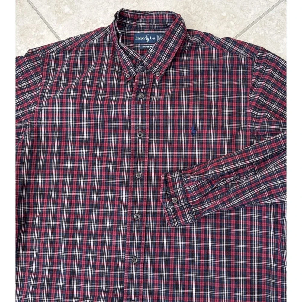 VTG 90s Y2K POLO RALPH LAUREN‎ Custom Fit Red Plaid Button up shirt XL Preppy